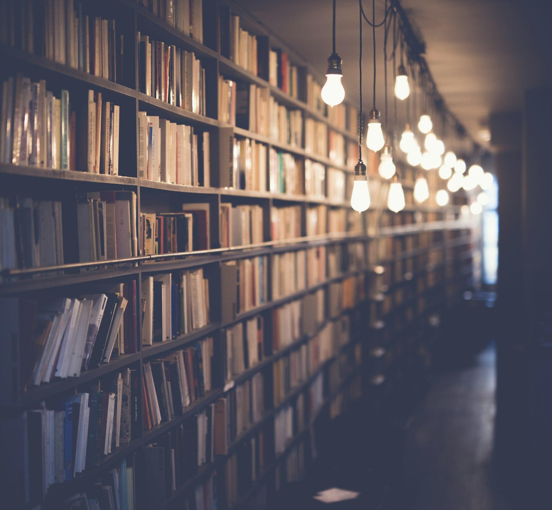 Shelves of books in a library